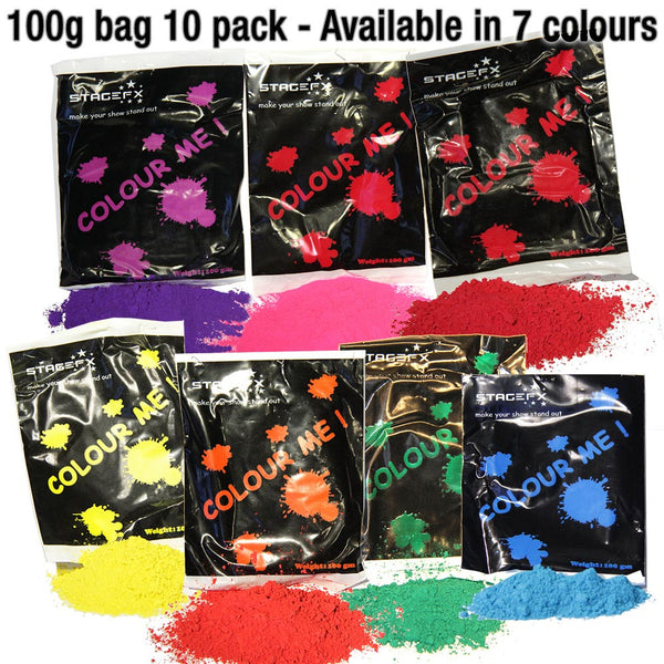 Colour Powder / Holi Powder 100g bag 10 pack (10 individual bags ...
