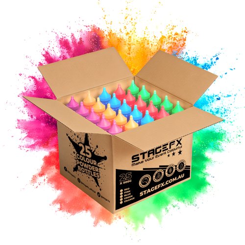 Holi Colour Powder 25 x 500g Bottles Bulk Box - Rainbow Mix
